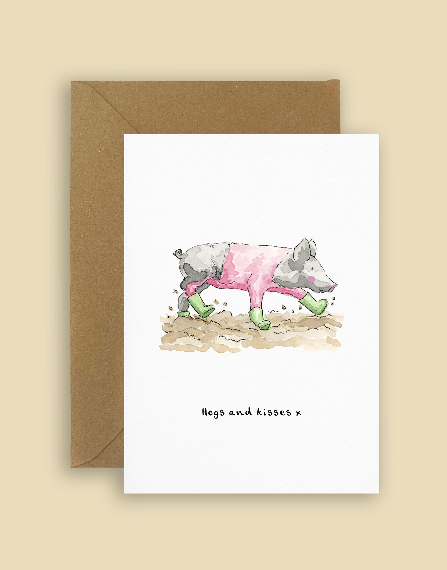 "Hogs and kisses" Pig card