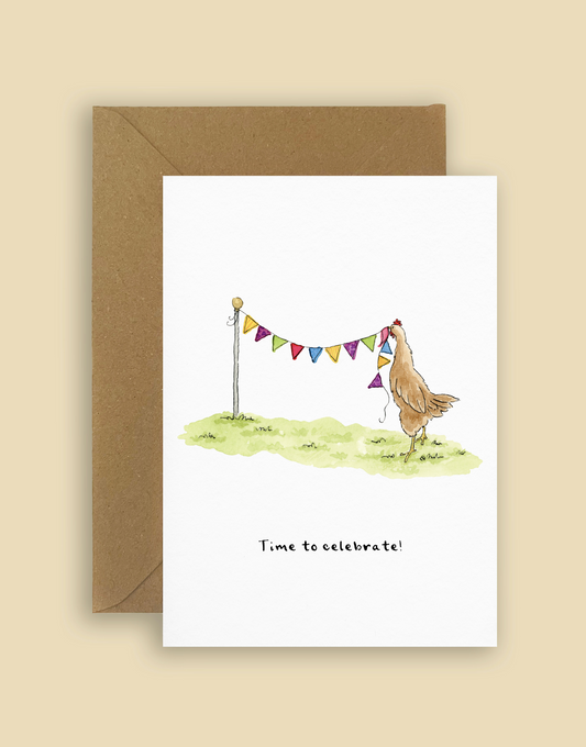 "Time to celebrate!" Chicken card