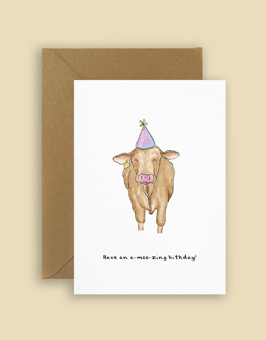 "Have an a-moo-zing birthday!" Cow birthday card